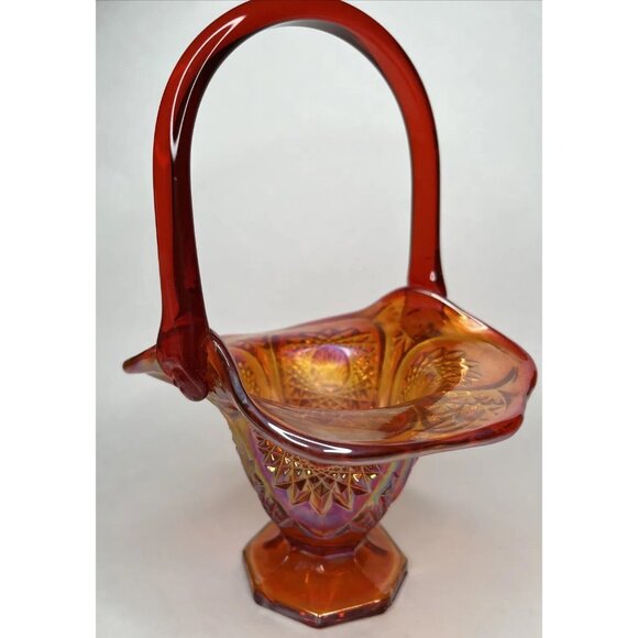 Vintage Indiana Carnival Glass Amberina Basket Starburst Shell Pattern - Picture 5 of 7